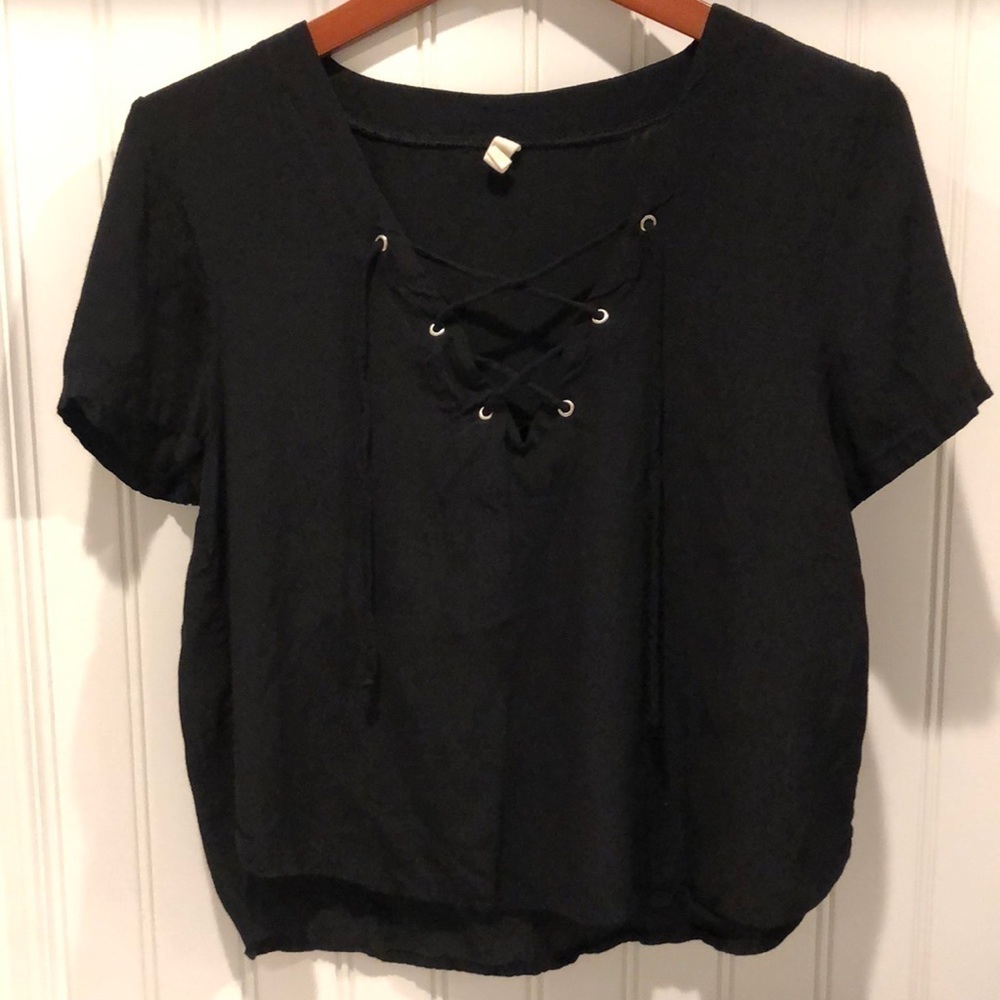 Black Shirt!! Elan Very Black Laced V-Neck Shirt